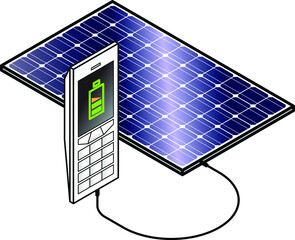 Solar panel charging a basic mobile/cellular phone.