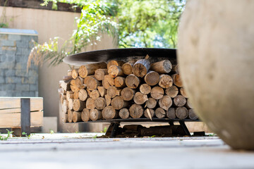 wood and logs to make fire in zen sector for tranquility and meditation cordoba argentina