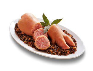 Zampone Stuffed pig foot and lentils