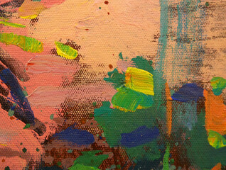 Abstract colorful art background acrylic paint brush strokes., fragment of acrylic painting on canvas.