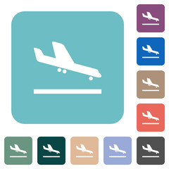 Airplane landing rounded square flat icons