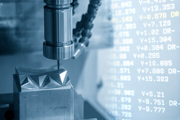 Abstract scene of CNC milling machine and G-code data background. The hi-technology mold and die manufacturing concept by machining center.