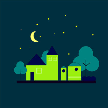 night house window tree moom stars