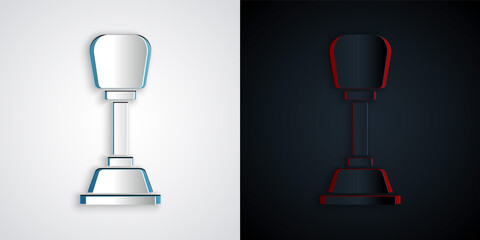 Paper cut Gear shifter icon isolated on grey and black background. Manual transmission icon. Paper art style. Vector.