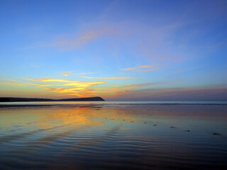 Pembrokeshire coast in Wales, UK at sunset