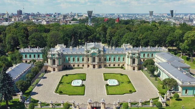 Aerial view of Mariinsky Palace in Kiev, fassade of Mariinsky Palace kiev, Ukraine