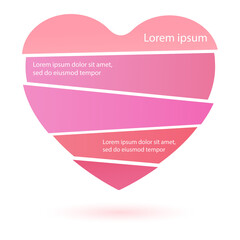 A large heart that is divided into multi-colored parts on which you can write your text. Valentine's Day. Can be used in reports, websites and postcards.