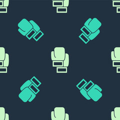 Green and beige Boxing glove icon isolated seamless pattern on blue background. Vector.