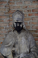 Tombstones and graves, family crypts and vaults on graveyard or cemetery with angels, saints and...