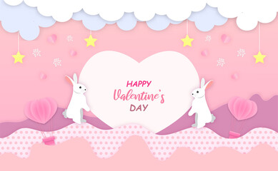 The bunny cube Love and Valentine's Day Postcard pink and white color of vector.