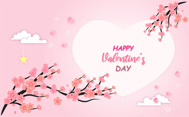 Love and Valentine's Day Postcard pink with flower color of vector.