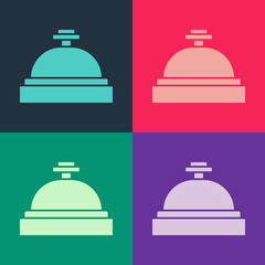 Pop art Hotel service bell icon isolated on color background. Reception bell. Vector.