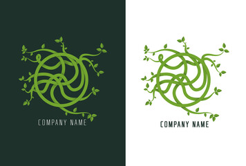 Vector of logo design templates and emblems with leaves and lines.