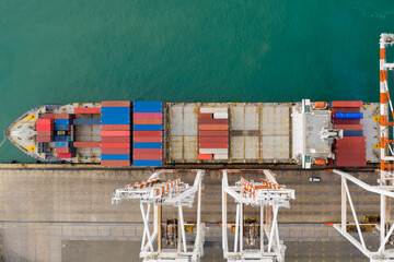 Container ship terminal, and quay crane of container ship at industrial port with shipping...