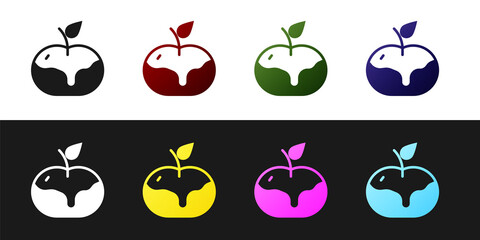 Set Apple in caramel icon isolated on black and white background. Vector.