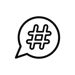 linear black hashtag logo in bubble. concept of communication sign or customer experience. minimal style trendy simple hash tag logotype graphic thin line art design isolated on white background
