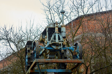 Old soviet tractor front view