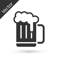 Grey Wooden beer mug icon isolated on white background. Vector.