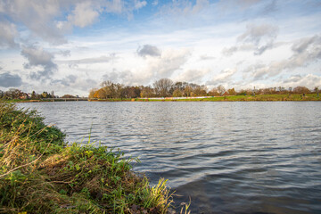 beautiful Werdersee, a river in bremen, in the sun with amazing sky