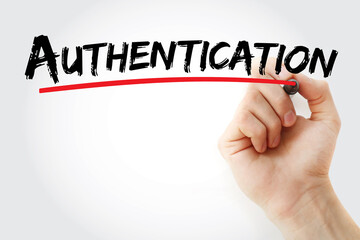 Authentication text with marker, concept background