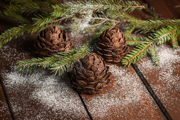 cake in the form of a pine cone. Chocolate dessert