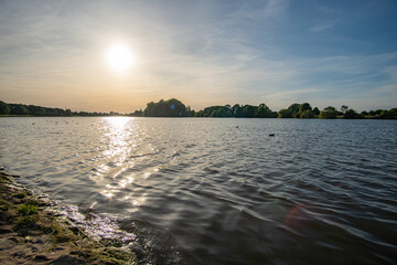 beautiful werdersee, a river in bremen, at sunset