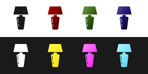 Set Table lamp icon isolated on black and white background. Desk lamp. Vector.