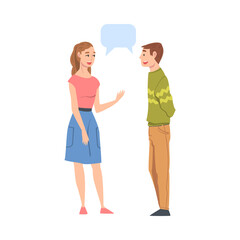 Couple Talking with Speech Bubbles, Friends or Colleagues Gossiping, Sharing Impressions Cartoon Style Vector Illustration