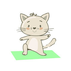 Cute cat doing yoga on the mat
