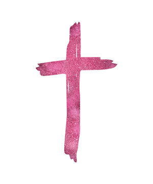 Christian Cross in pink isolated on white background
