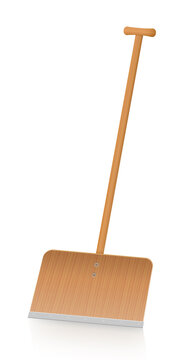 Wooden snow shovel, vintage snowpusher. Isolated vector illustration on white background.
