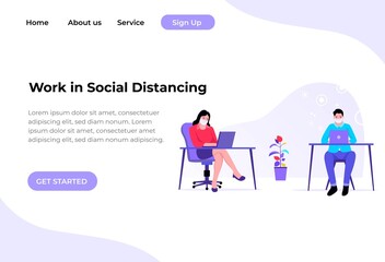 Unique modern flat design concept of Work in social distancing. suitable for website and mobile website. easy to edit and customize. vector illustration