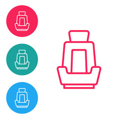 Red line Car seat icon isolated on white background. Car armchair. Set icons in circle buttons. Vector.