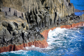 Steilküste mit Lavasäulen, Basaltgestein, Insel La Palma, Kanaren, Spanien, Europa