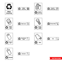 Metal recycling signs icon set of outline types. Isolated vector sign symbols. Icon pack.