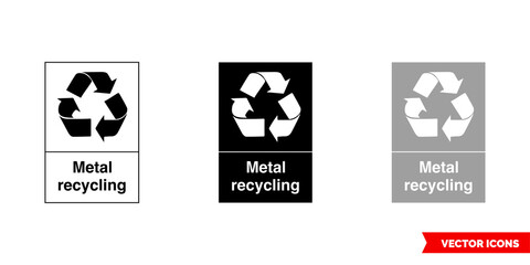 Metal waste recycling sign icon of 3 types color, black and white, outline. Isolated vector sign symbol.