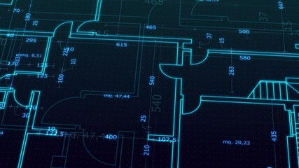 close-up view of a blueprint house plan (3d render)