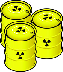 Waste storage drums - yellow; marked with radiation symbol.