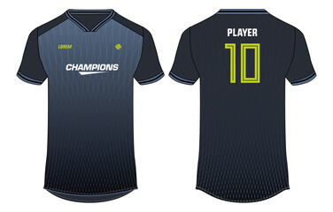 Sports jersey t-shirt design concept vector template, sports jersey concept with front and back view for Soccer, Cricket, Football, Volleyball, Rugby, tennis, badminton and e-sports uniform. © JERZEY DESINZ