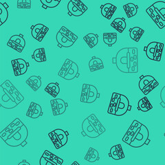 Black line Brick stove icon isolated seamless pattern on green background. Brick fireplace, masonry stove, stone oven icon. Vector.