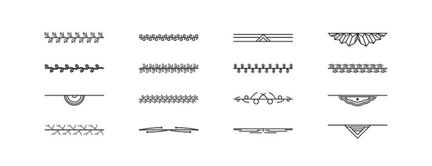 Set Black Simple Line Collection Doodle Border Elements Vector Design Style Sketch Isolated Illustration For Banner