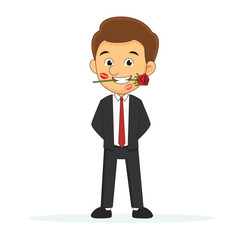 Business man and red lipstick kiss marks on face, Happy valentines day