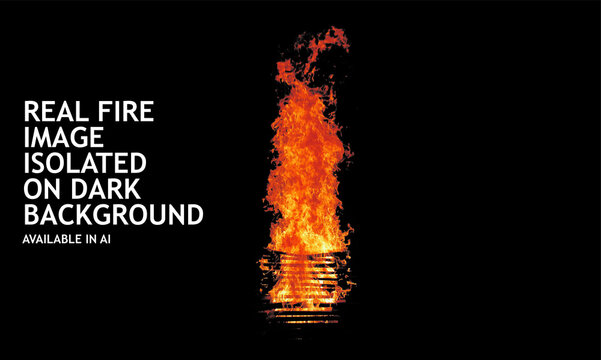 Real Fire Image Isolated on Dark Background (Available in AI/EPS)