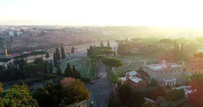 Dawn at the Crico Massimo in Rome
The Circus Maximus and the Aventine in Rome, during dawn. Aerial view with drone.