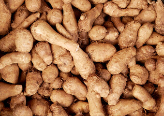 Fresh organic ginger on fresh market in Chinese