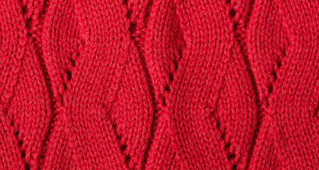 red knitted textured background. Hobby concept