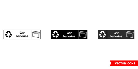 Fototapeta premium Car batteries landscape automotive recycling sign icon of 3 types color, black and white, outline. Isolated vector sign symbol.