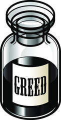 A reagent bottle of Greed. Concept: Seven Deadly Sins. Collect the whole set!