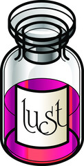 A reagent bottle of Lust. Concept: Seven Deadly Sins. Collect the whole set!