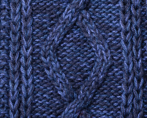 dark blue melange background close up. Image with different types of knitting


